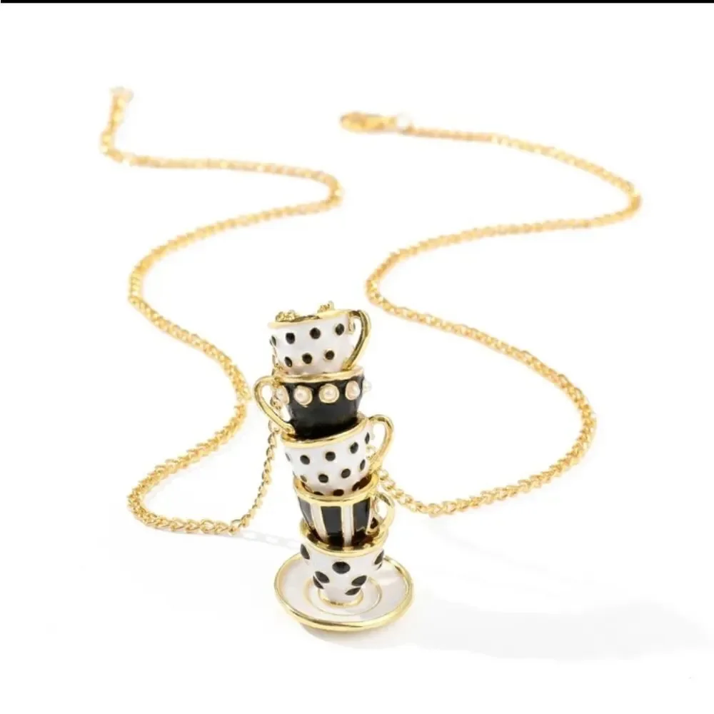 Alice in Wonderland Black & Gold Tea Party Necklace